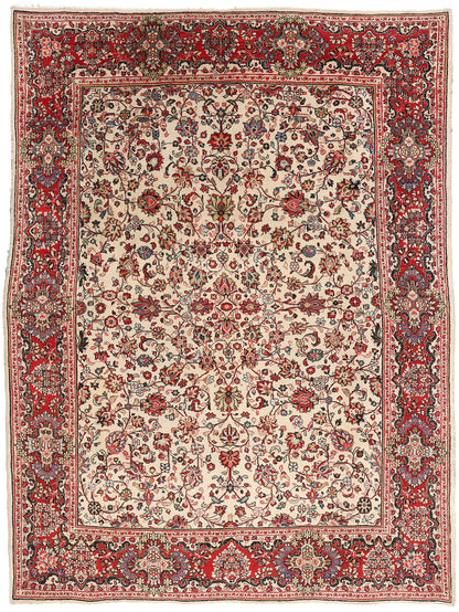 9 x 12 Ivory Vintage Persian Sarouk Rug 78163