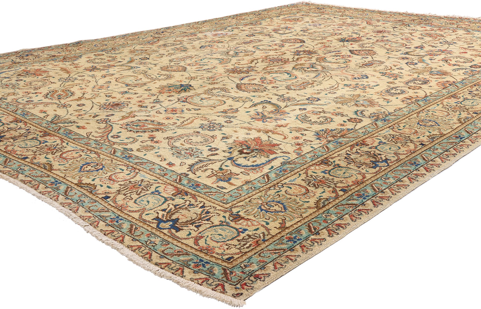 10 x 13 Beige Vintage Persian Tabriz Rug 75588