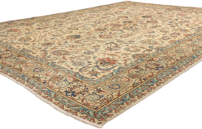 10 x 13 Beige Vintage Persian Tabriz Rug 75588