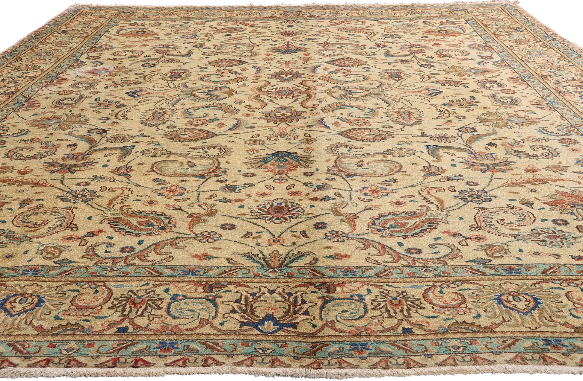 10 x 13 Beige Vintage Persian Tabriz Rug 75588