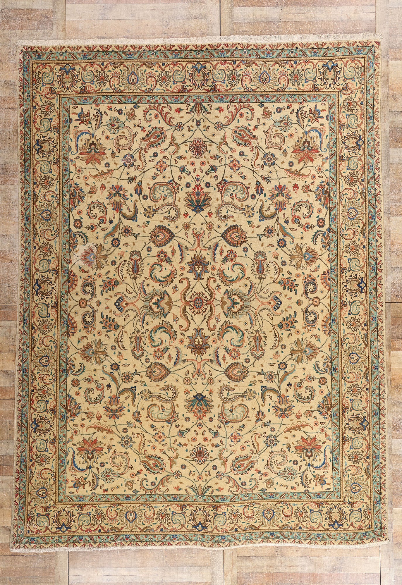 10 x 13 Beige Vintage Persian Tabriz Rug 75588