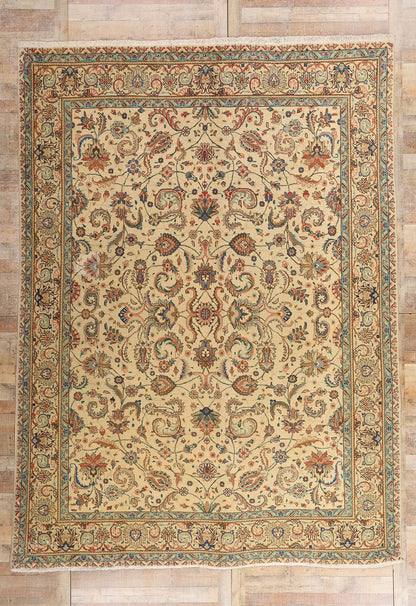 10 x 13 Beige Vintage Persian Tabriz Rug 75588