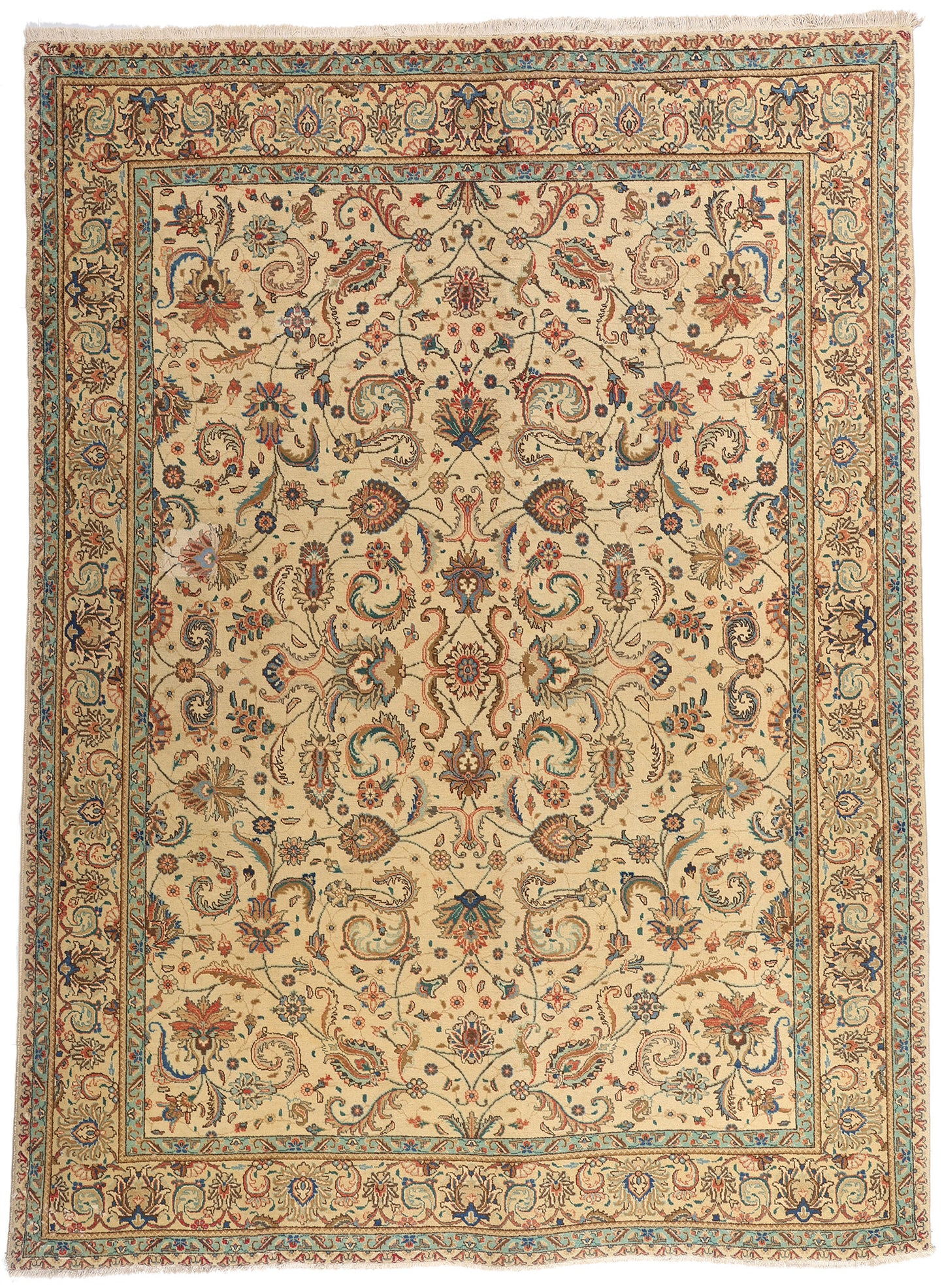 10 x 13 Beige Vintage Persian Tabriz Rug 75588
