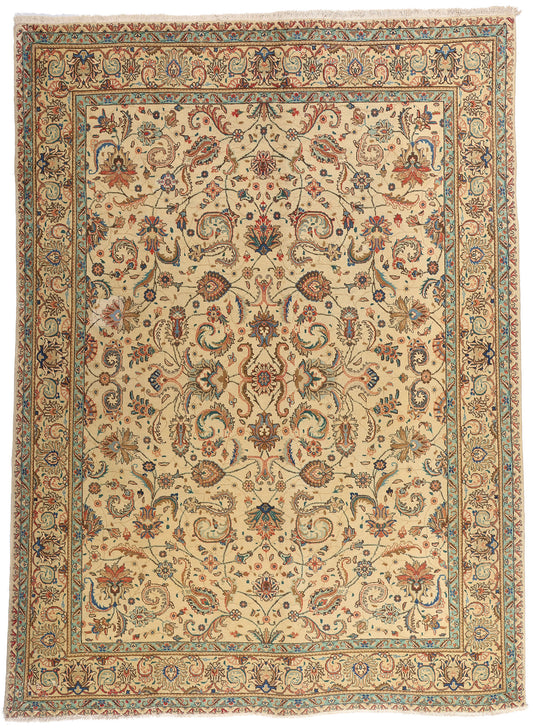 10 x 13 Beige Vintage Persian Tabriz Rug 75588