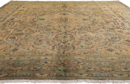 10 x 13 - Brown Vintage Persian Tabriz Rug - 76542
