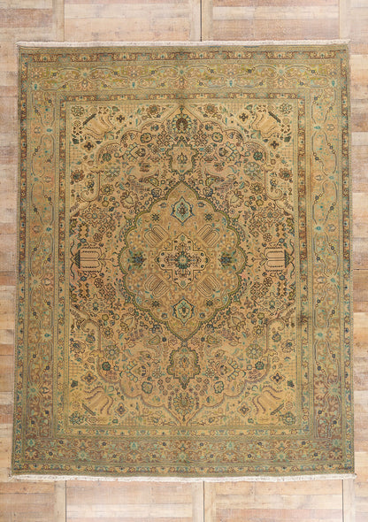 10 x 13 - Brown Vintage Persian Tabriz Rug - 76542
