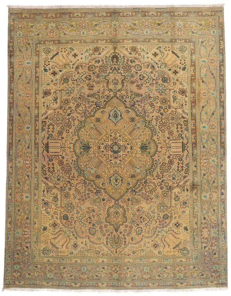 10 x 13 - Brown Vintage Persian Tabriz Rug - 76542