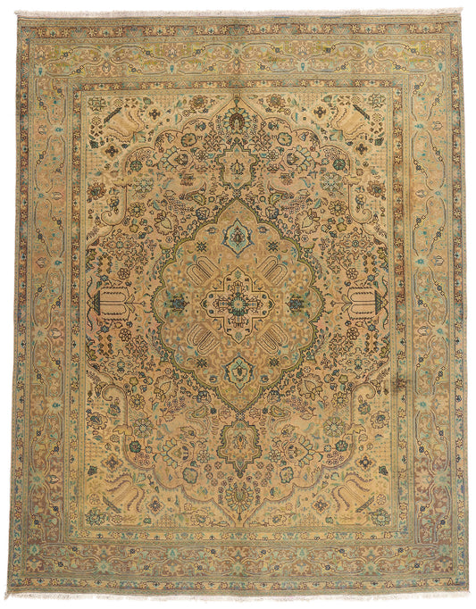 10 x 13 - Brown Vintage Persian Tabriz Rug - 76542