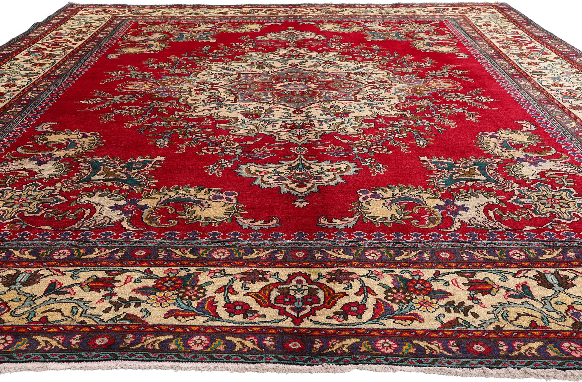 10 x 12 Red Vintage Persian Tabriz Rug 75766