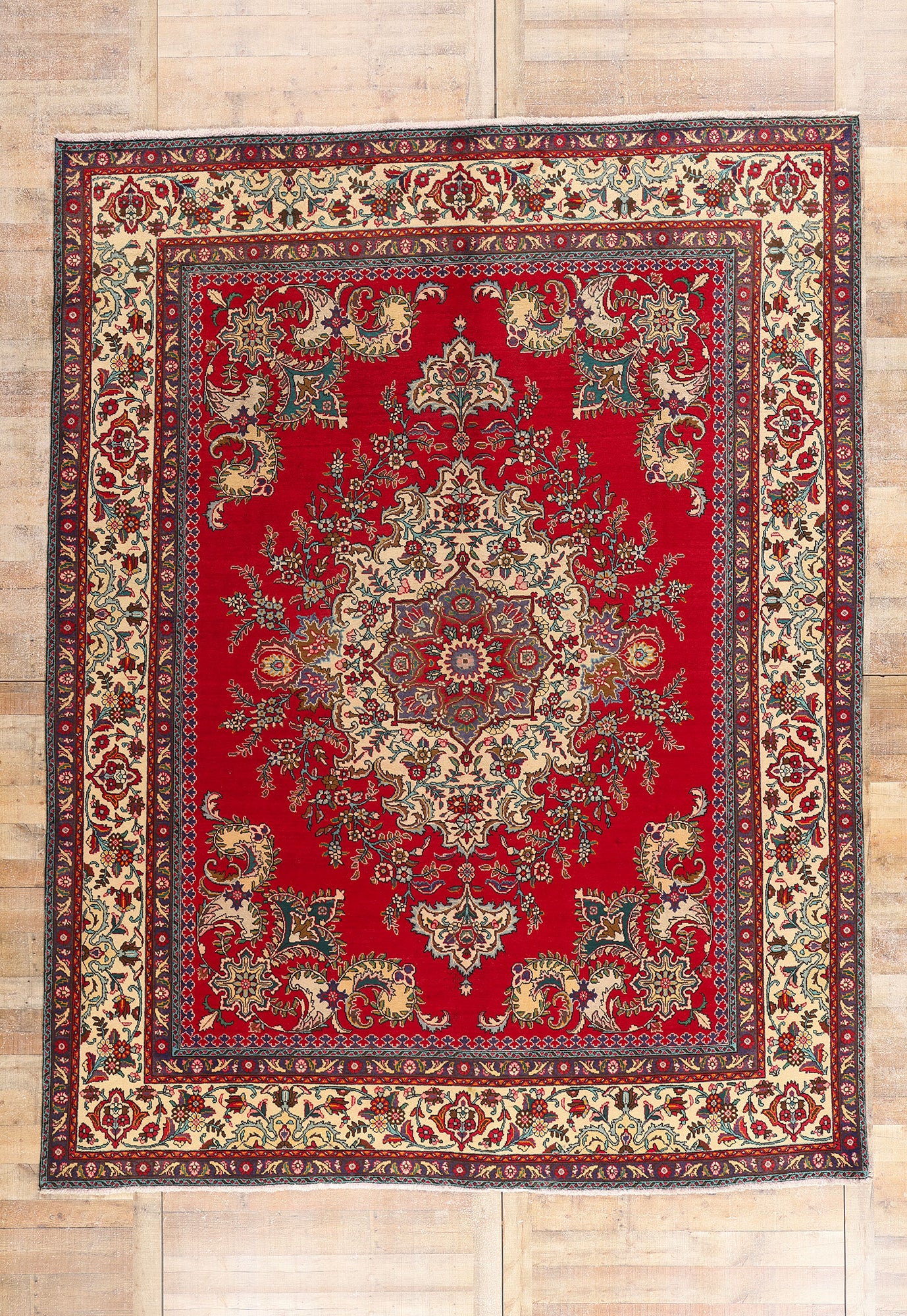 10 x 12 Red Vintage Persian Tabriz Rug 75766