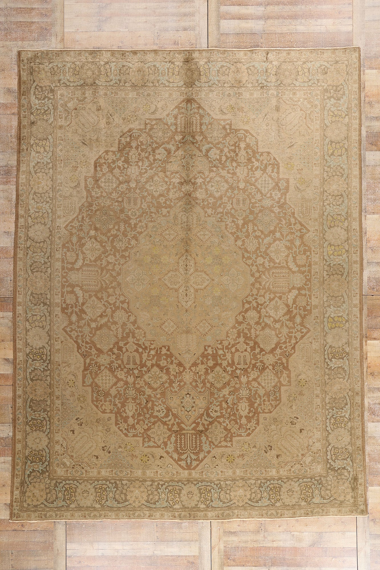 10 x 13 - Brown Vintage Persian Tabriz Rug - 75889