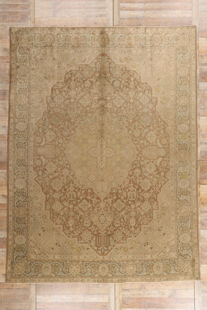 10 x 13 - Brown Vintage Persian Tabriz Rug - 75889