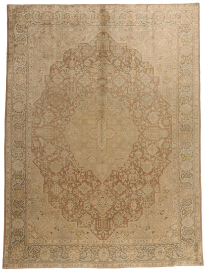 10 x 13 - Brown Vintage Persian Tabriz Rug - 75889