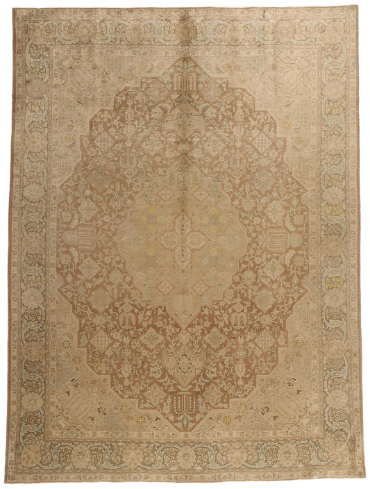 10 x 13 - Brown Vintage Persian Tabriz Rug - 75889