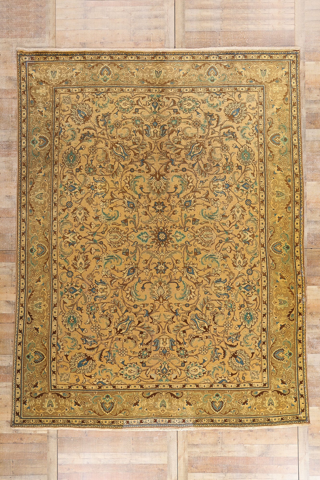 10 x 13 - Brown Vintage Persian Tabriz Rug - 76327