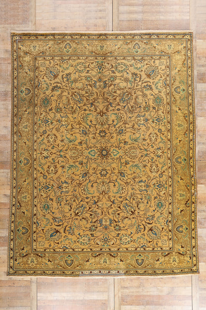 10 x 13 - Brown Vintage Persian Tabriz Rug - 76327