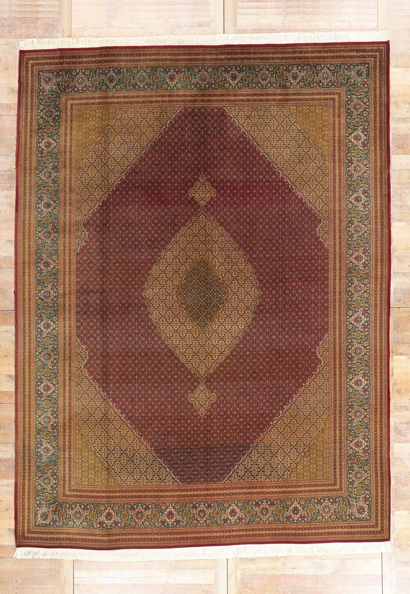 10 x 13 - Brown Vintage Persian Tabriz Rug - 76693