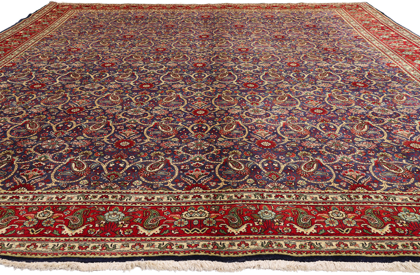 10 x 13 - Navy Blue Vintage Persian Tabriz Rug - 76331