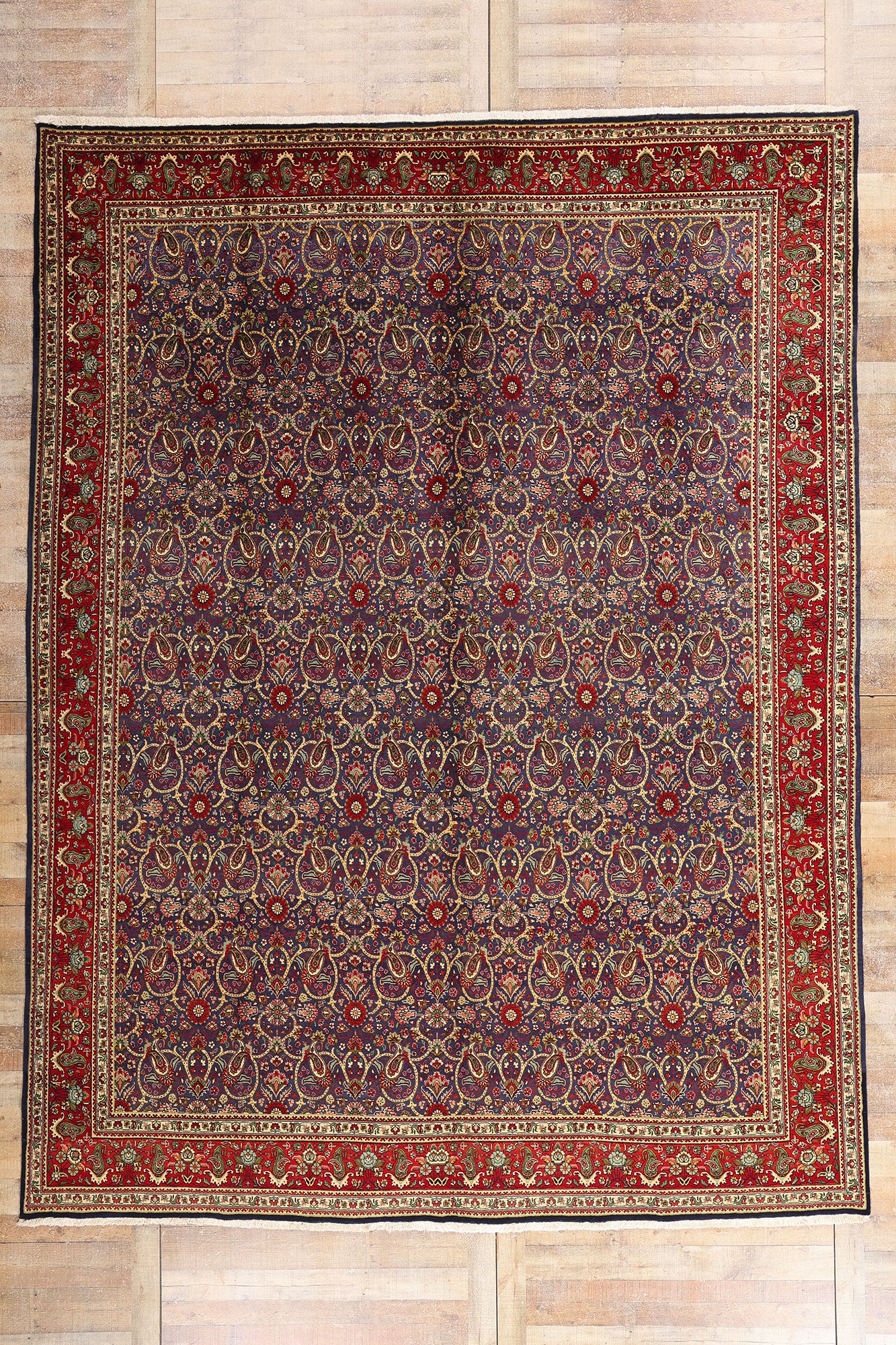 10 x 13 - Navy Blue Vintage Persian Tabriz Rug - 76331
