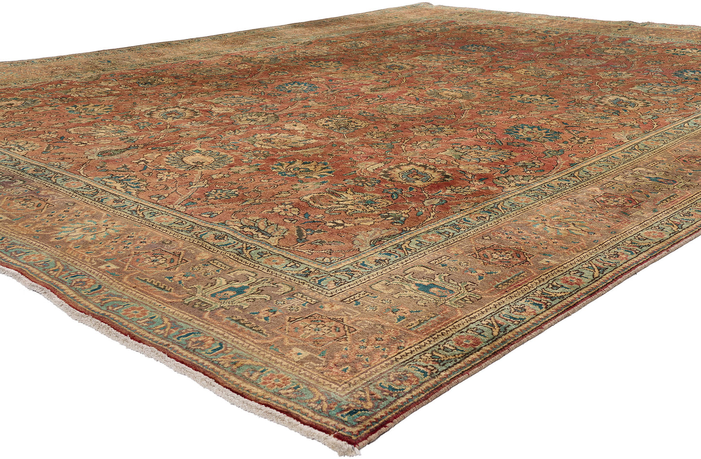 10 x 13 - Rust Vintage Persian Tabriz Rug - 76271