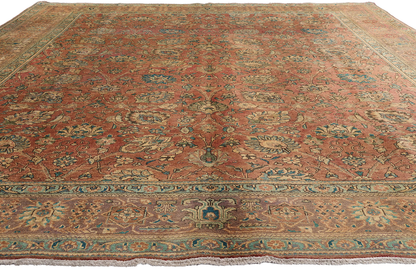 10 x 13 - Rust Vintage Persian Tabriz Rug - 76271