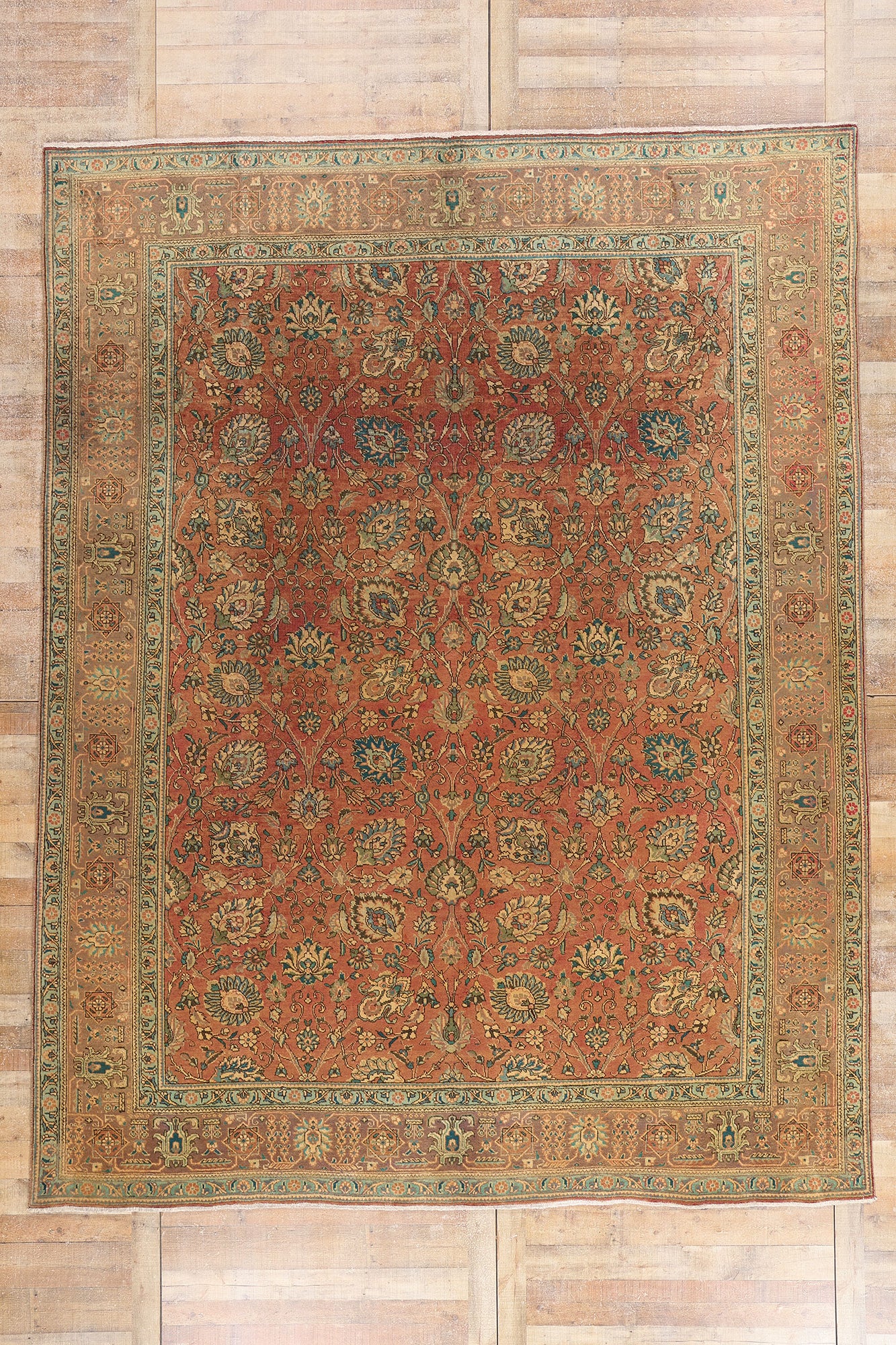 10 x 13 - Rust Vintage Persian Tabriz Rug - 76271