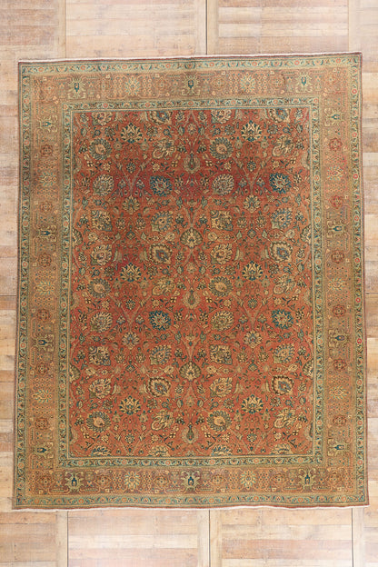 10 x 13 - Rust Vintage Persian Tabriz Rug - 76271