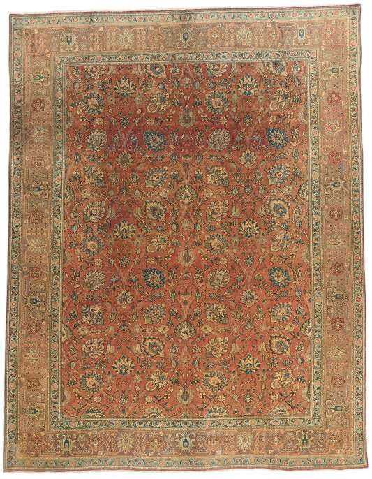 10 x 13 - Rust Vintage Persian Tabriz Rug - 76271