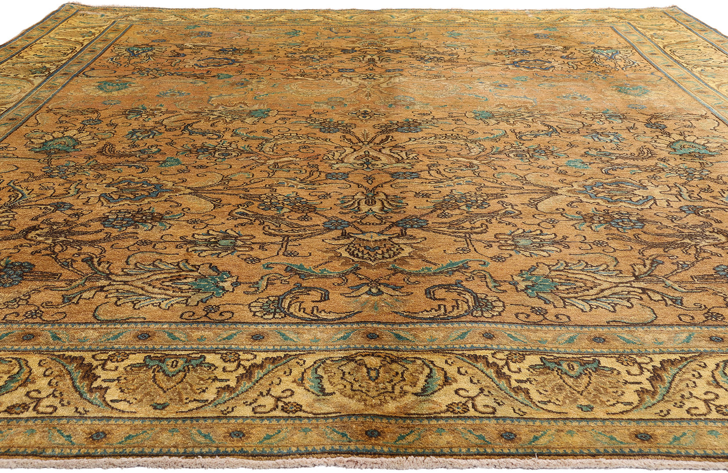 10 x 13 - Brown Vintage Persian Tabriz Rug - 76328