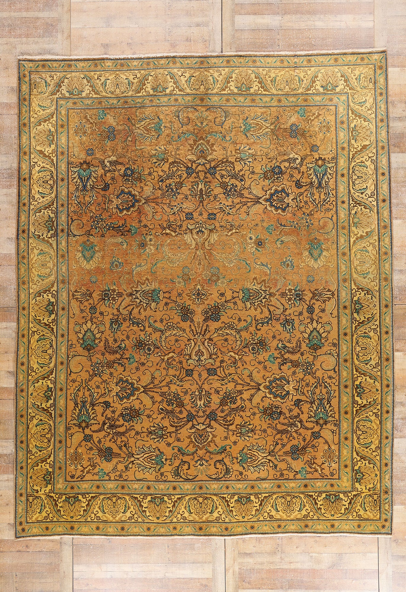 10 x 13 - Brown Vintage Persian Tabriz Rug - 76328
