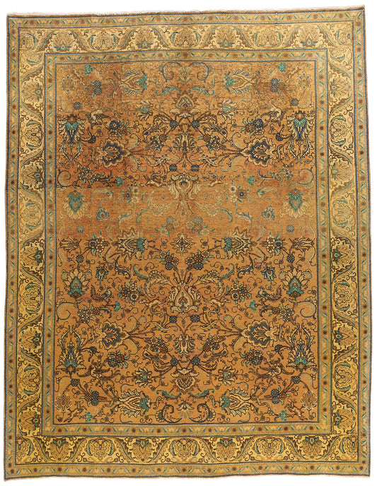 10 x 13 - Brown Vintage Persian Tabriz Rug - 76328