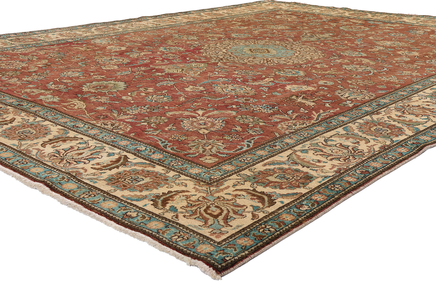 10 x 13 - Rust Vintage Persian Tabriz Rug - 76286