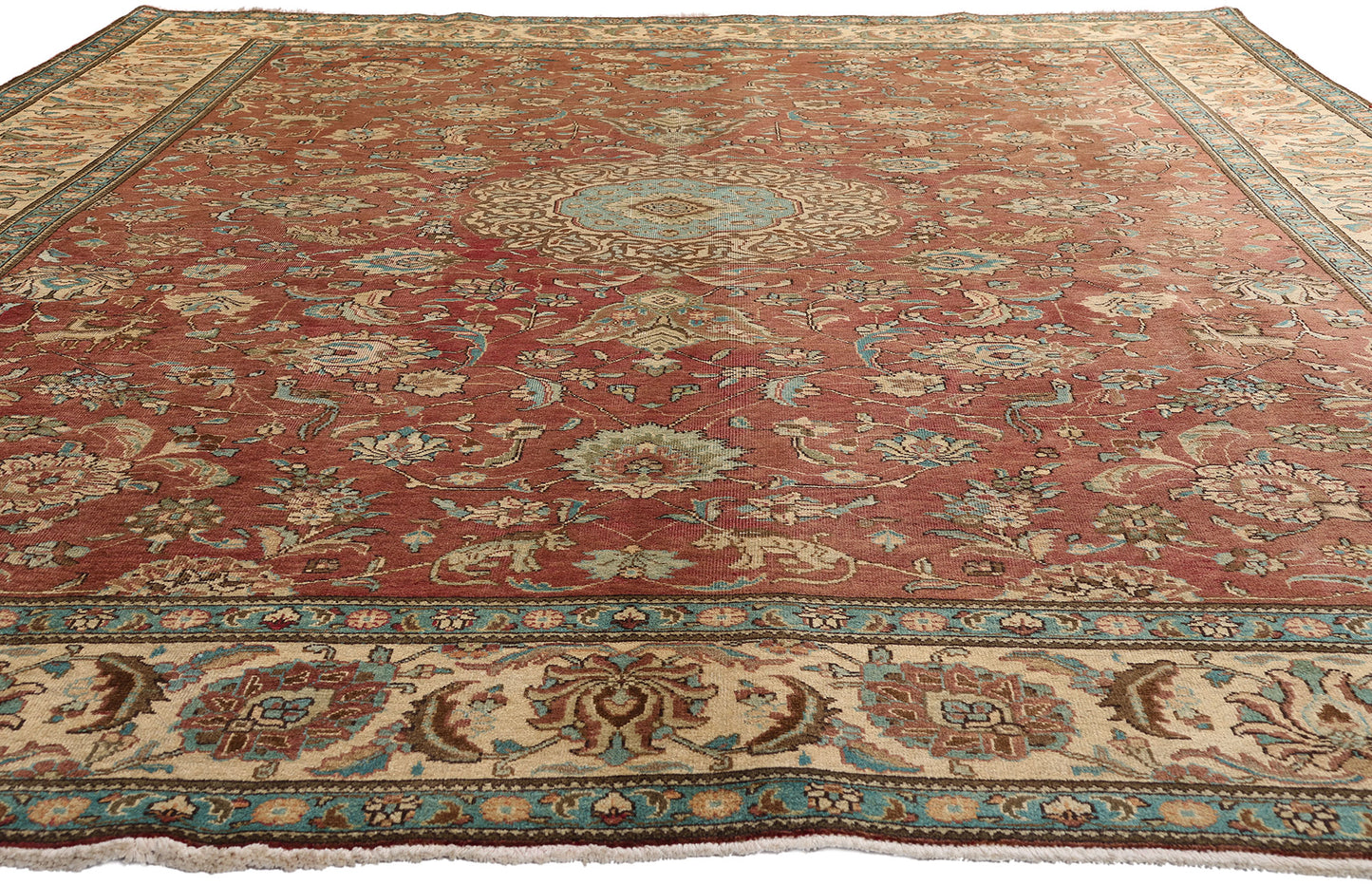 10 x 13 - Rust Vintage Persian Tabriz Rug - 76286
