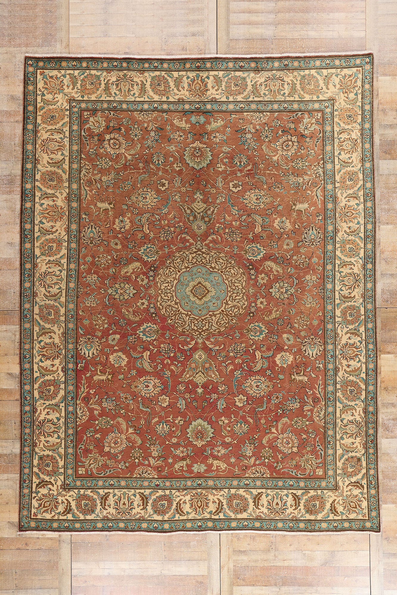 10 x 13 - Rust Vintage Persian Tabriz Rug - 76286