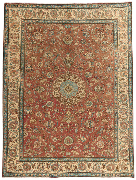 10 x 13 - Rust Vintage Persian Tabriz Rug - 76286