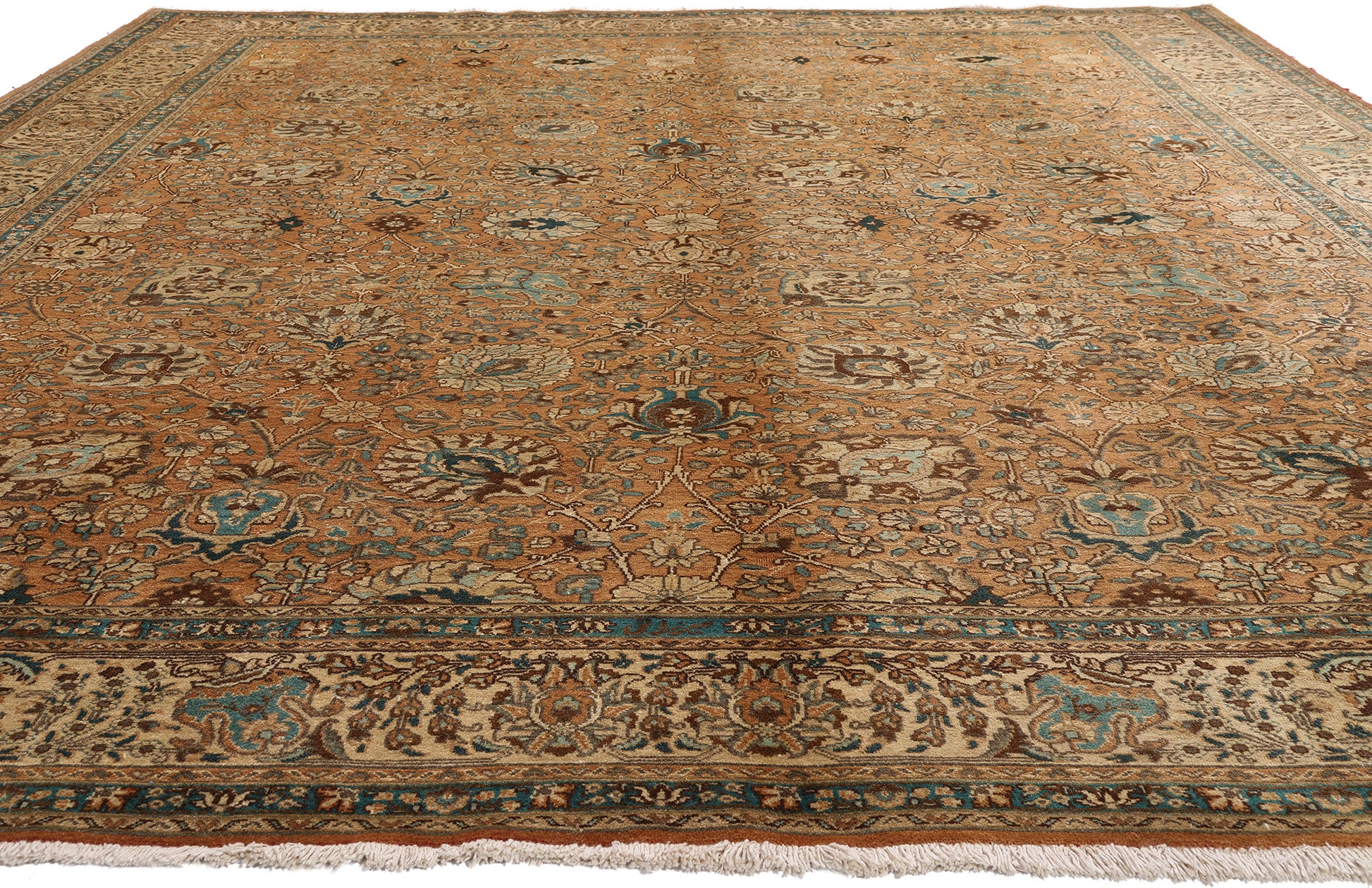 10 x 13 Brown Vintage Persian Tabriz Rug 75603