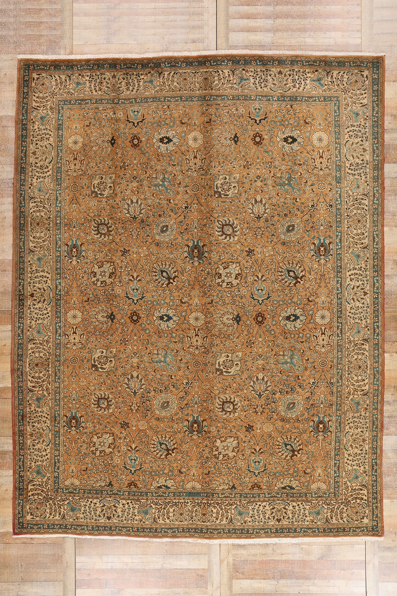 10 x 13 Brown Vintage Persian Tabriz Rug 75603