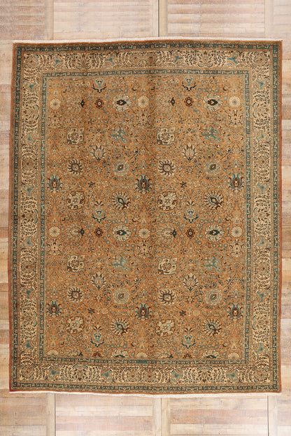 10 x 13 Brown Vintage Persian Tabriz Rug 75603