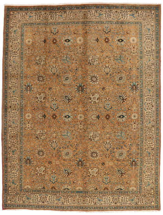 10 x 13 Brown Vintage Persian Tabriz Rug 75603