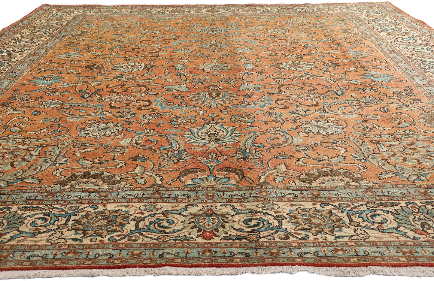 10 x 13 Rust Vintage Persian Tabriz Rug 75612