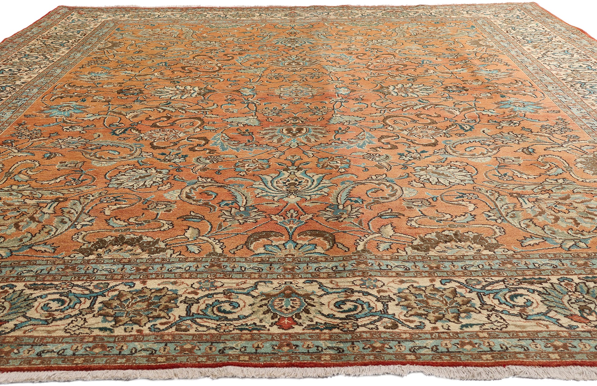 10 x 13 Rust Vintage Persian Tabriz Rug 75612