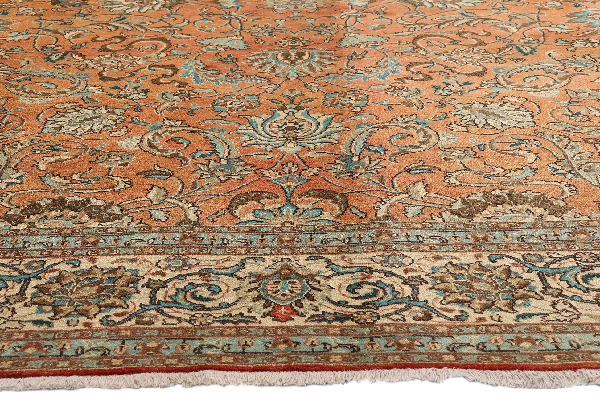 10 x 13 Rust Vintage Persian Tabriz Rug 75612