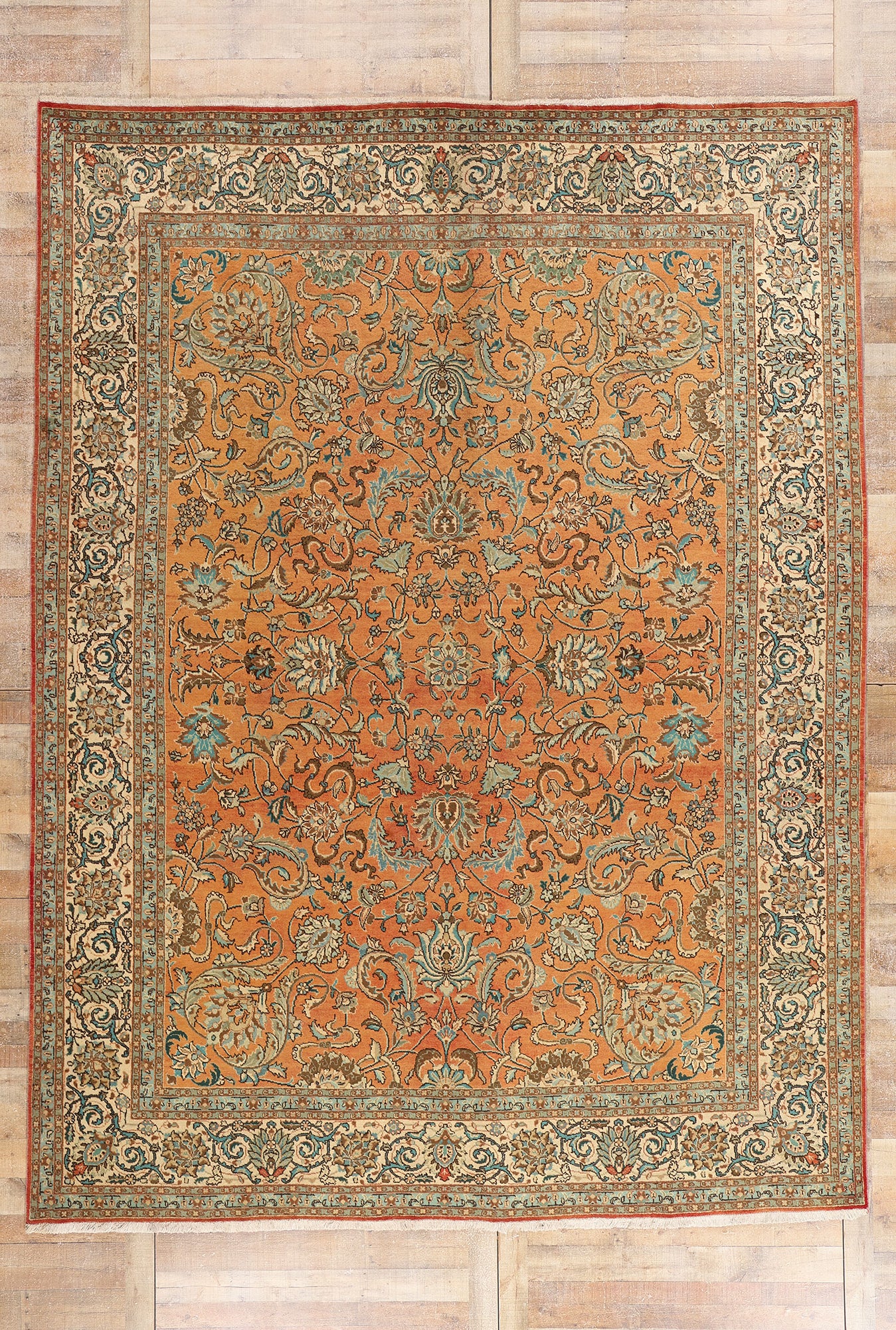 10 x 13 Rust Vintage Persian Tabriz Rug 75612