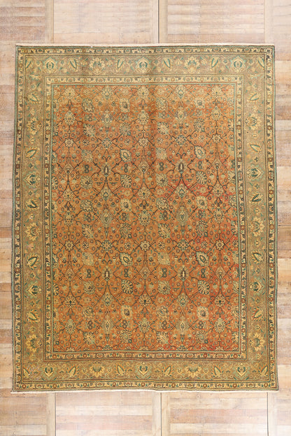 10 x 13 - Rust Vintage Persian Tabriz Rug - 76329