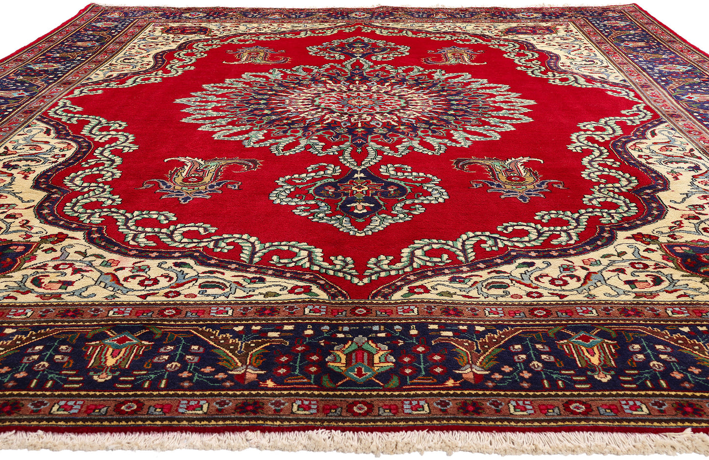 10 x 13 - Red Vintage Persian Tabriz Rug - 76485