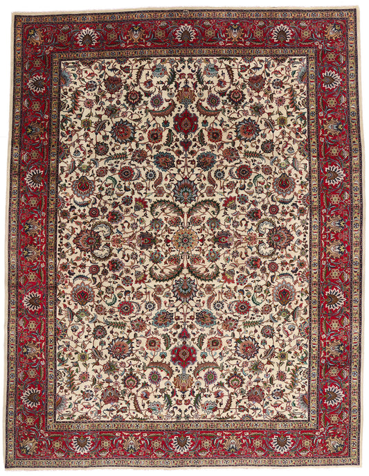 11 x 14 Ivory Vintage Persian Tabriz Rug 61484