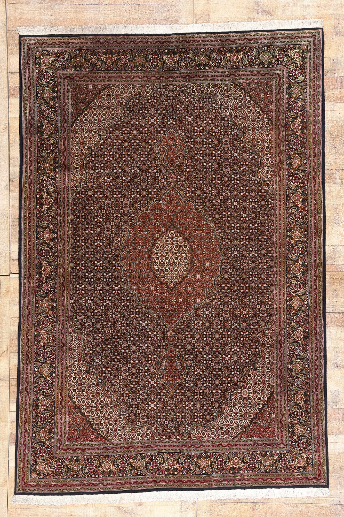 7 x 10 Navy Blue Vintage Persian Mahi Tabriz Rug 79330
