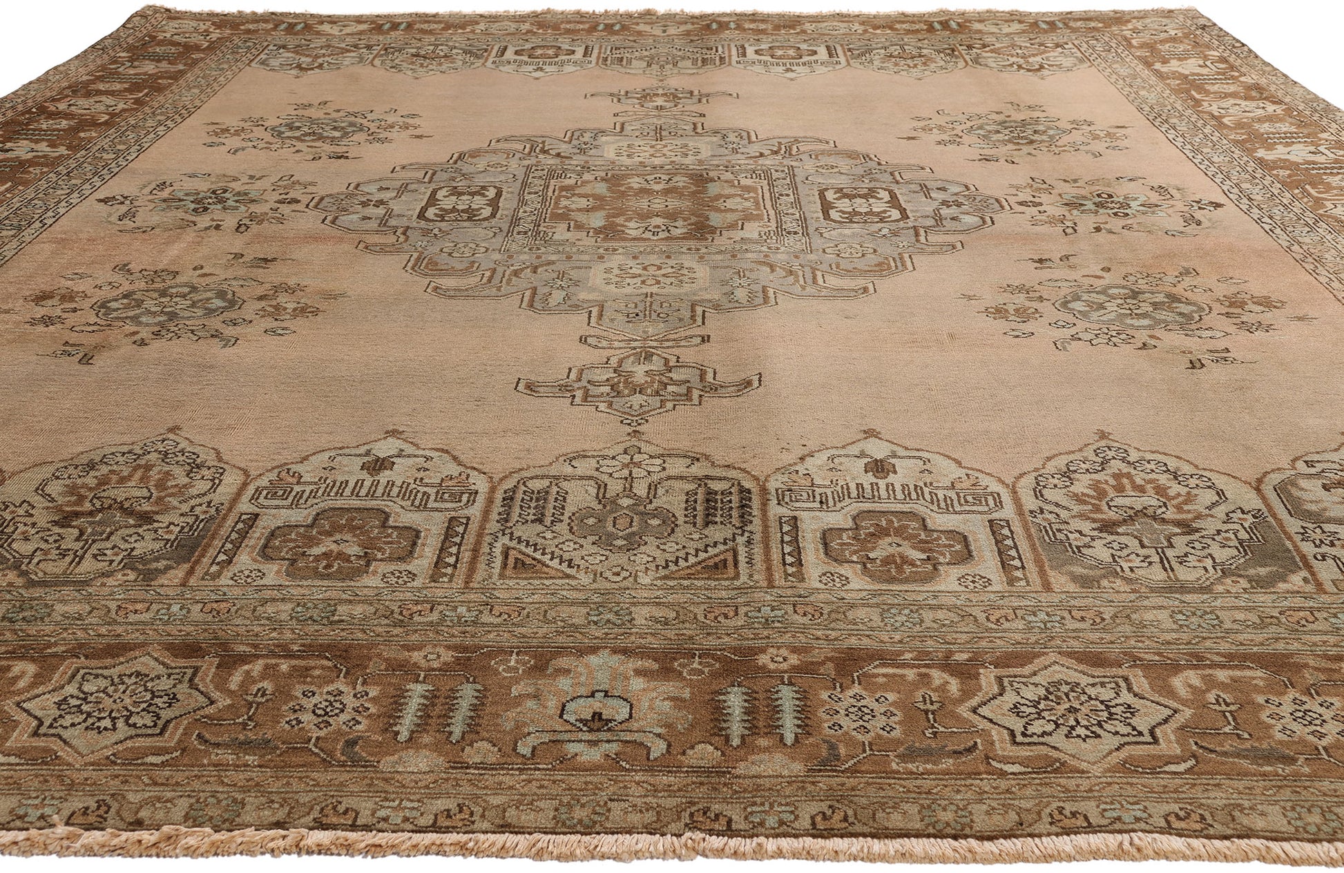 9 x 12 - Brown Vintage Persian Tabriz Rug - 75767