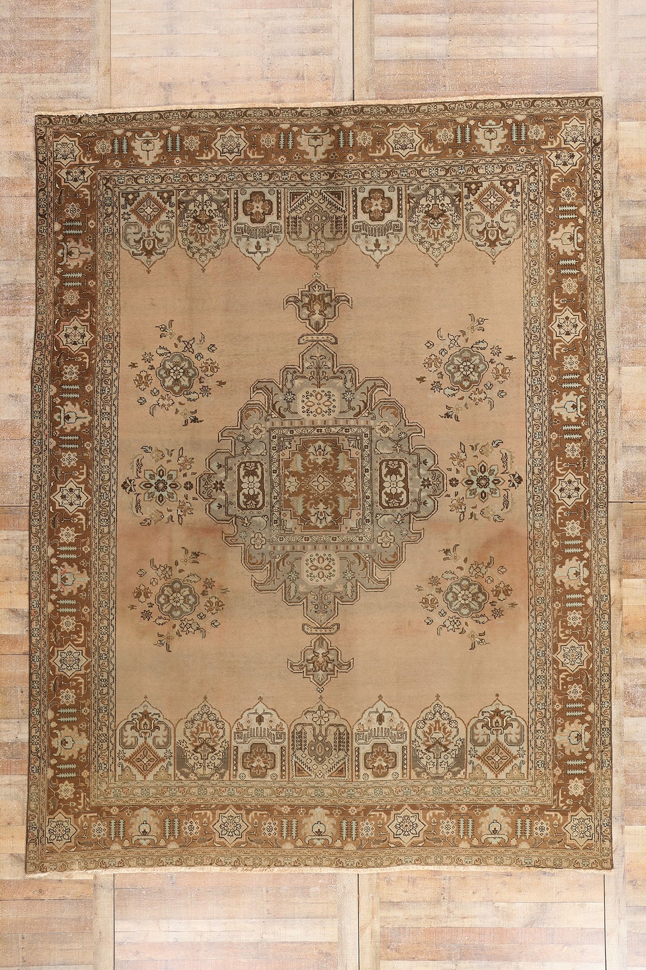 9 x 12 - Brown Vintage Persian Tabriz Rug - 75767