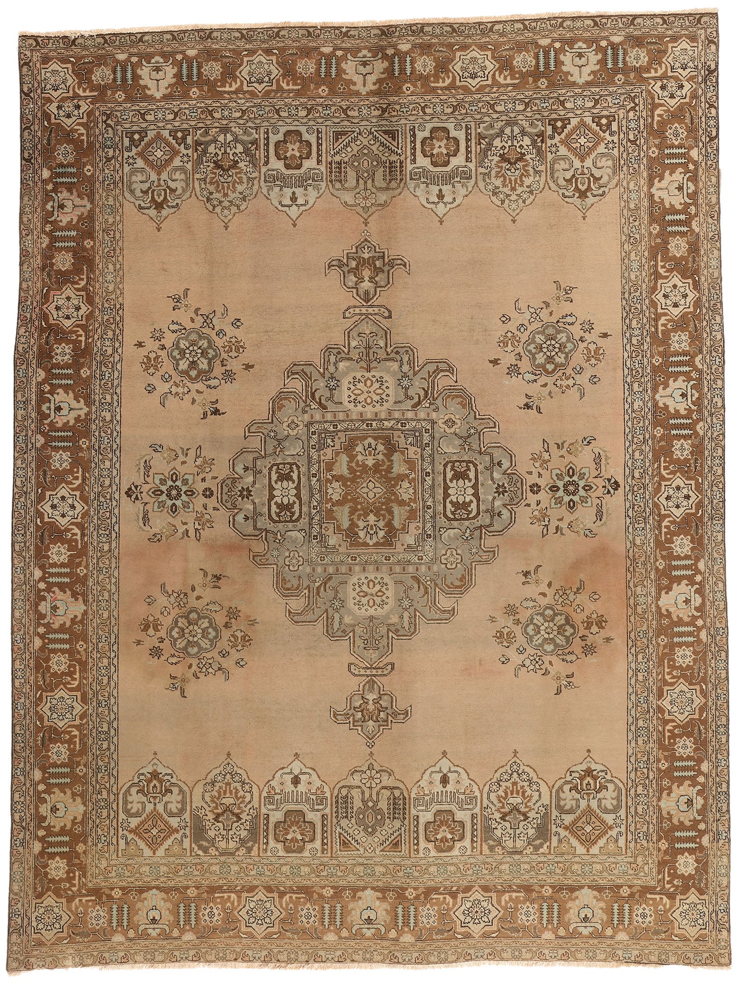 9 x 12 - Brown Vintage Persian Tabriz Rug - 75767